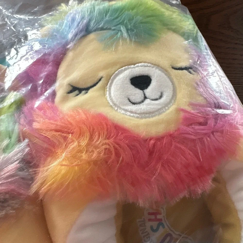 Squishmallows Leonard Lion Slippers Girls 13-1 Yellow Rainbow Plush Kellytoy NEW